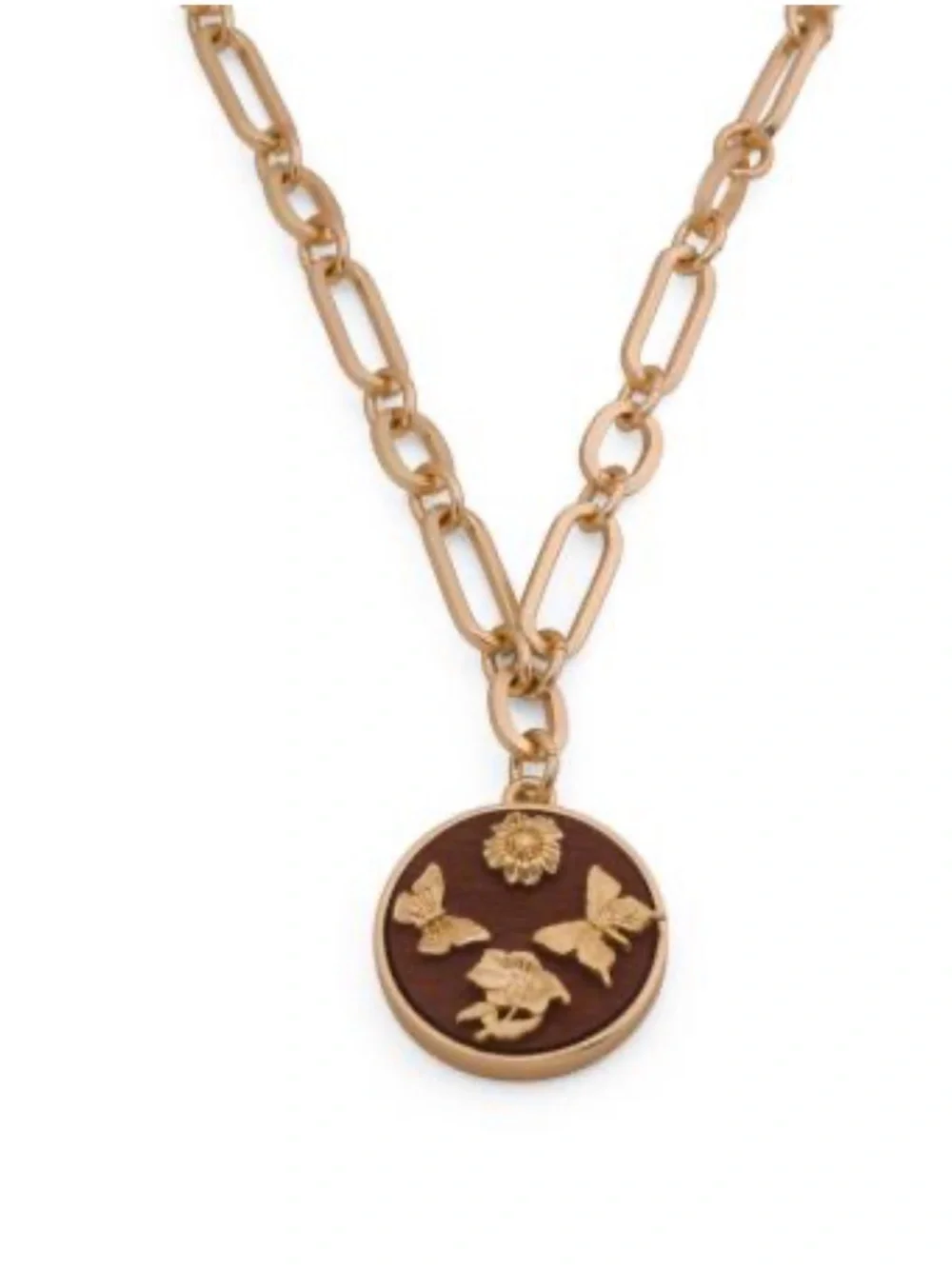 PATRICIA NASH Round Butterfly Pendant Necklace Wood Butterflies